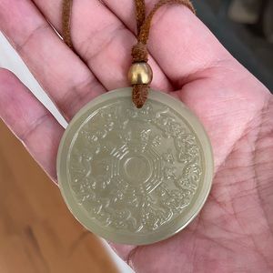 Peking glass kanji message round pendant